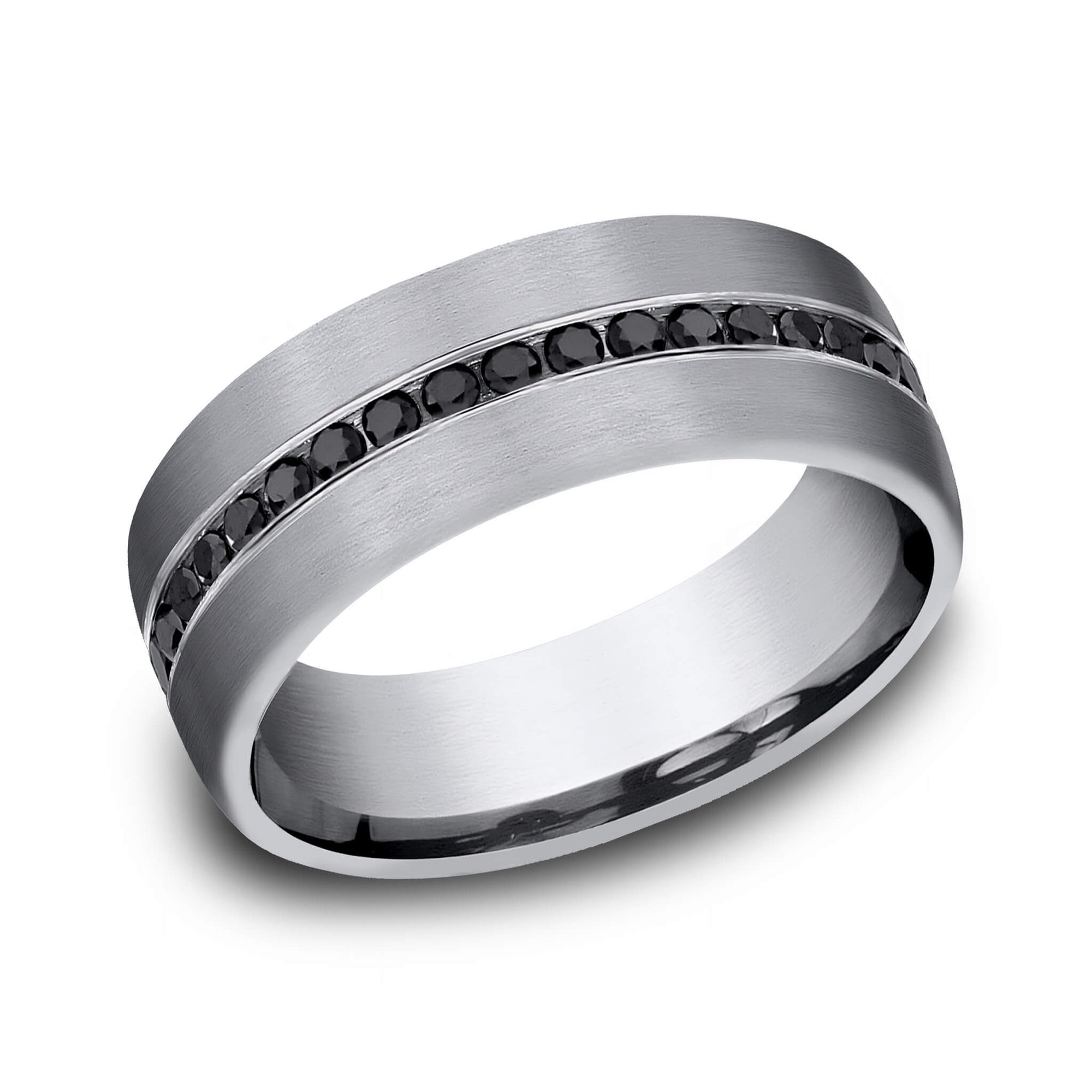 The Archer - Brushed Grey Tantalum Black Diamond Wedding Band