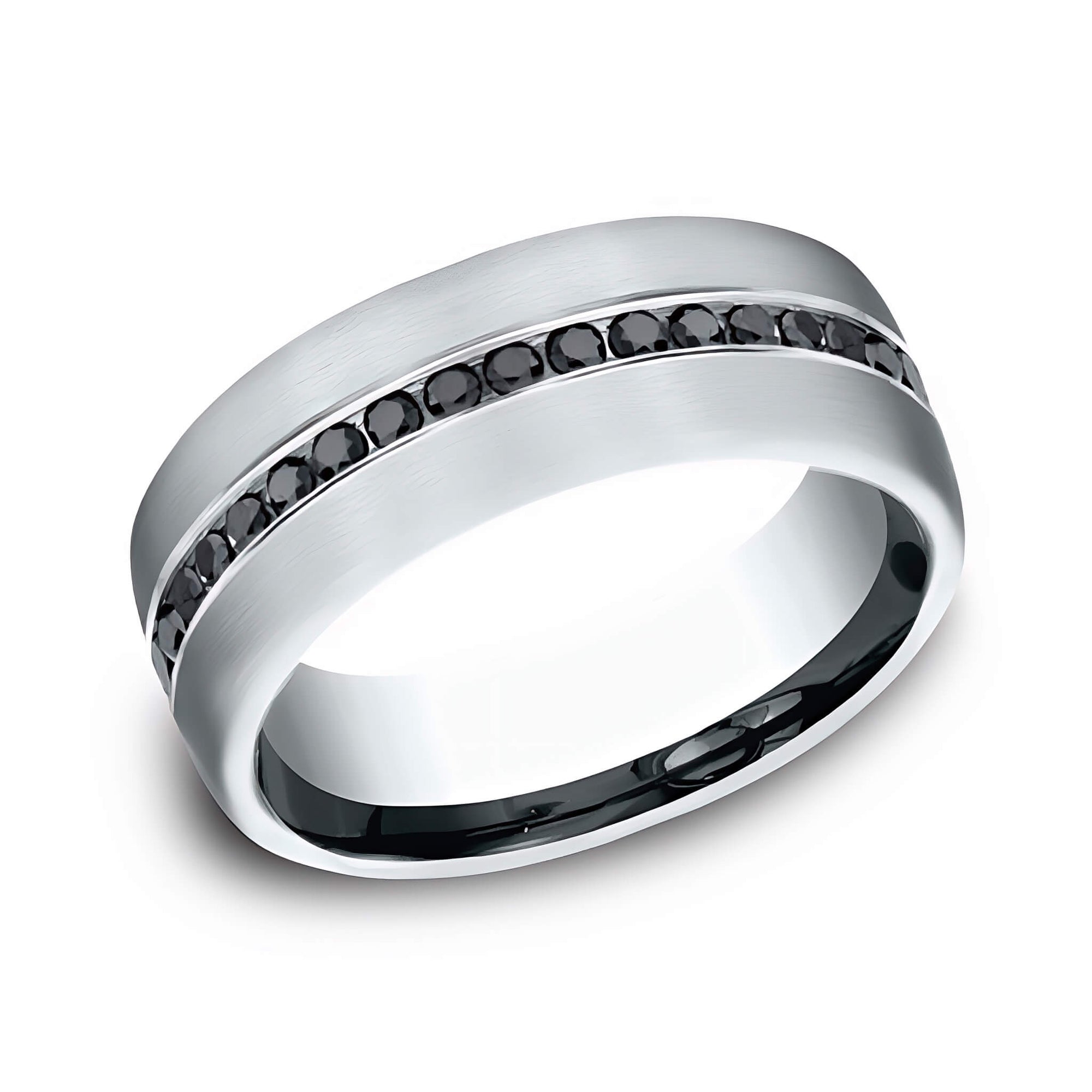 The Archer - Brushed Grey White Gold Black Diamond Wedding Band