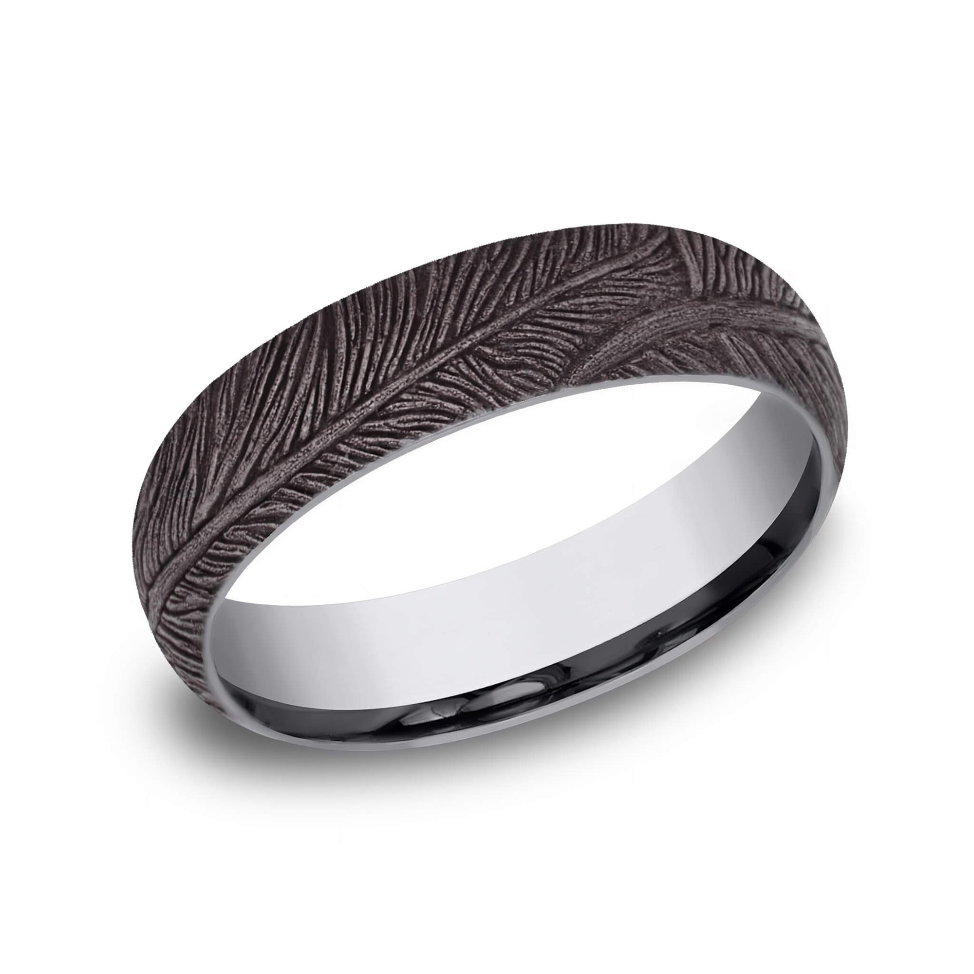 The Damian - Grey Tantalum Mens Wedding Band Feather - 6mm