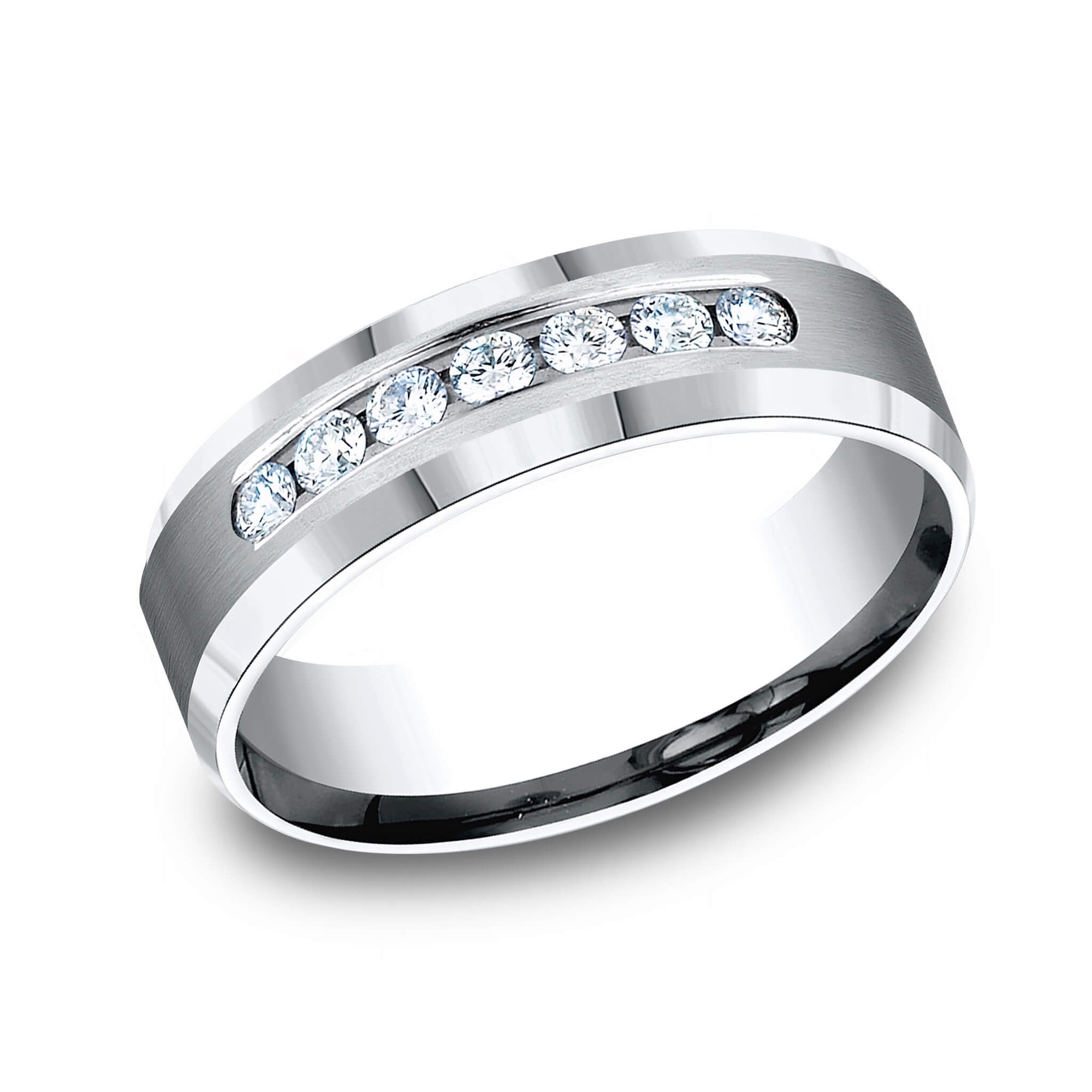 The Jasper - Brushed 14K White Gold Channel Diamond Wedding Band