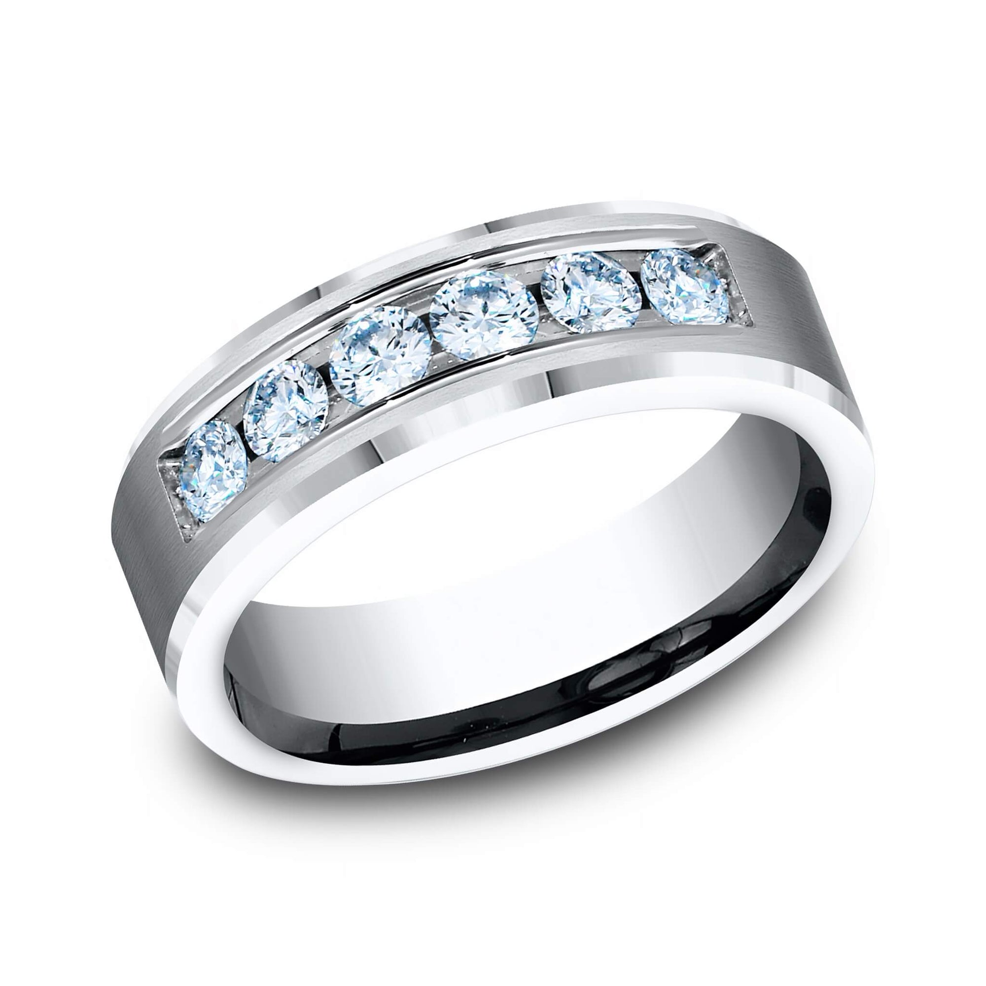 The Knox - Brushed White Gold Channel Diamond Wedding Band - 7mm