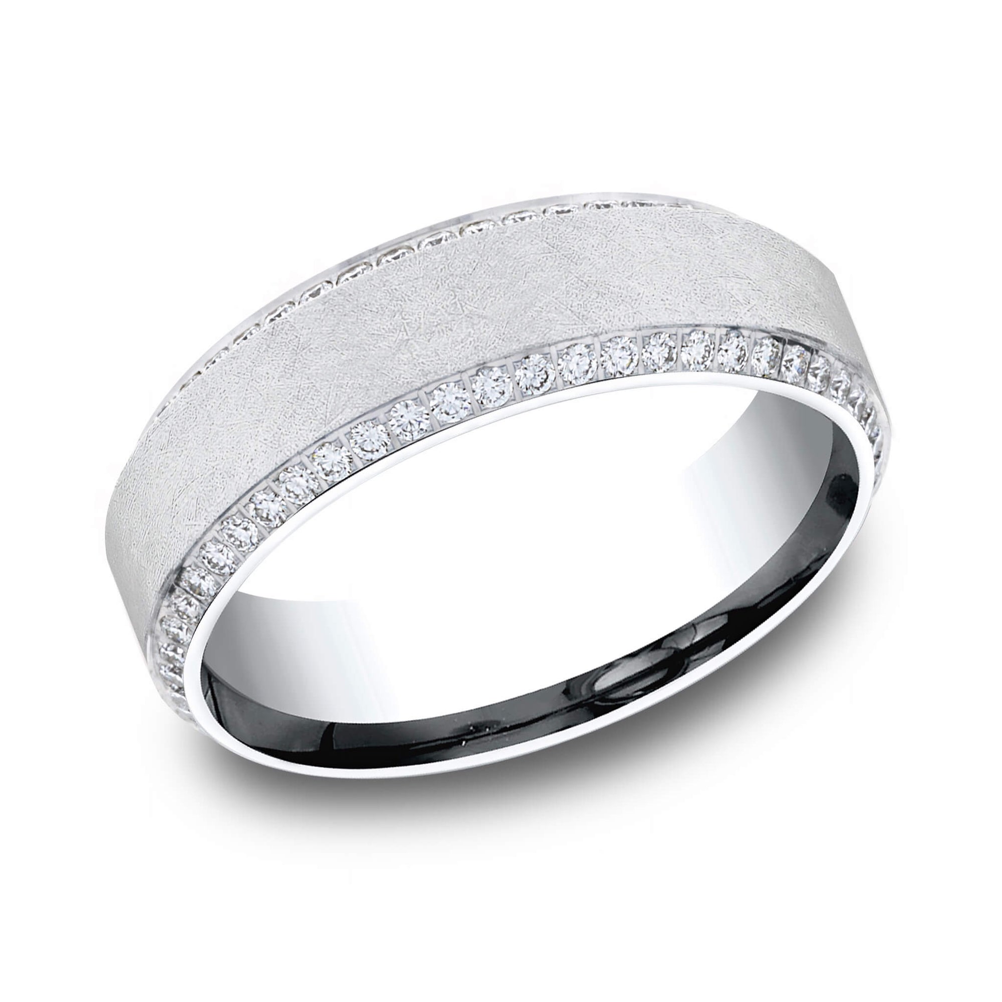 The Theo - Brushed White Gold Pave Diamond Wedding Band