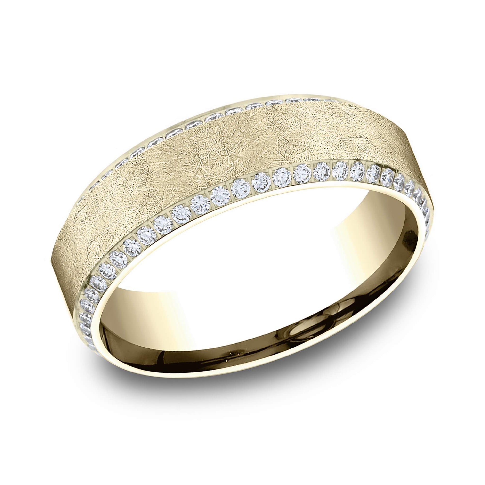 The Theo - Brushed Yellow Gold Pave Diamond Wedding Band
