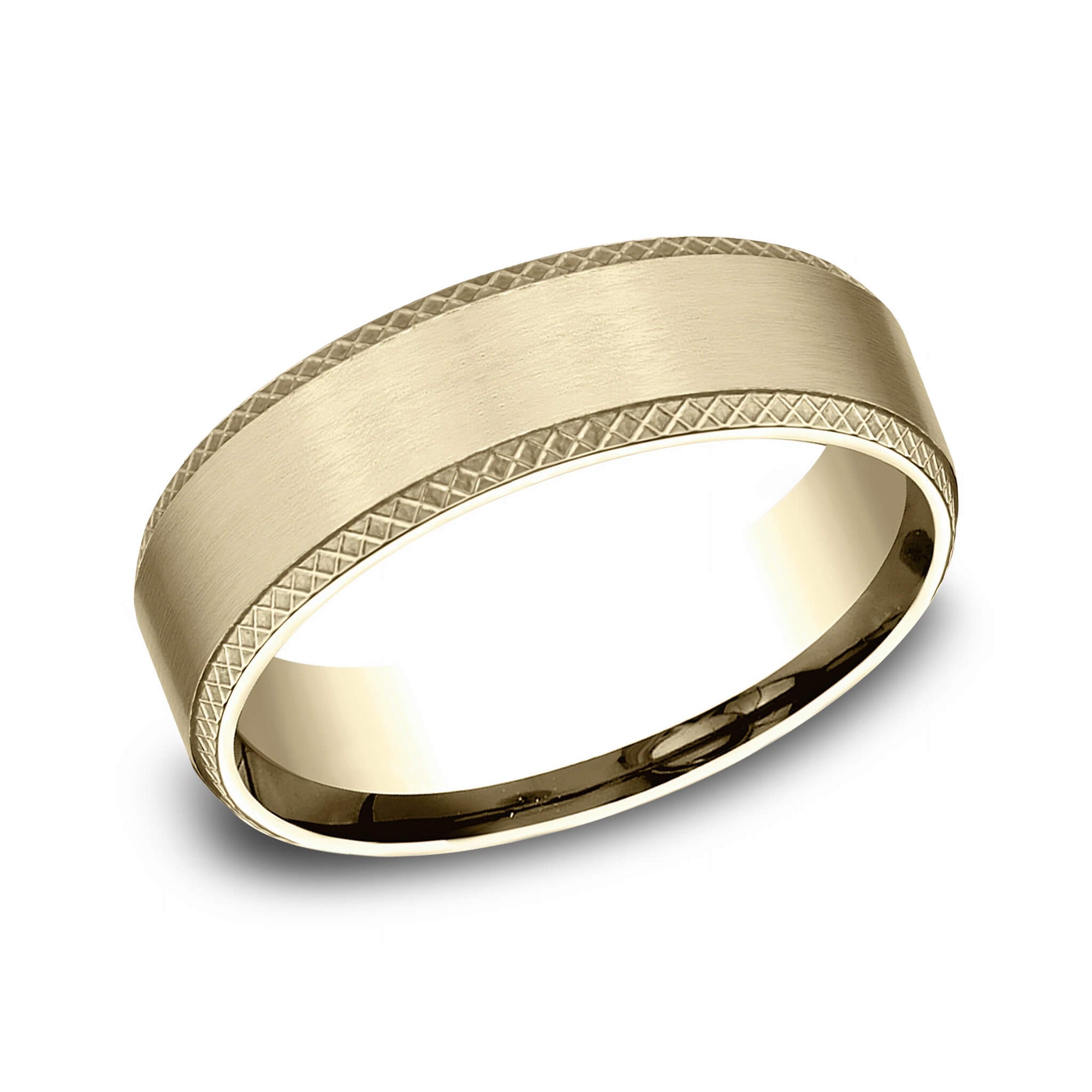 The Zane - Brushed Yellow Gold Wedding Band - Knurl Edge