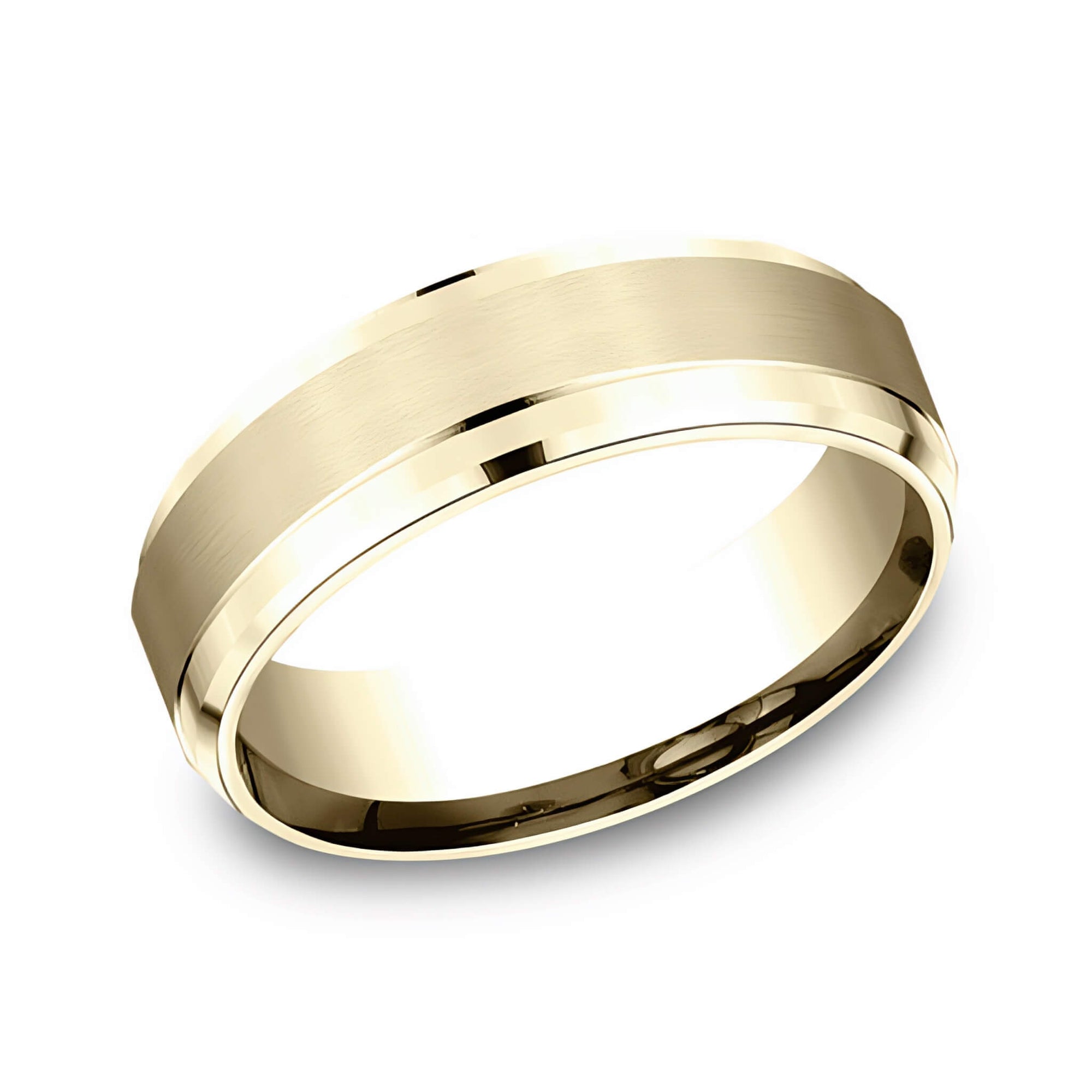 The Zane - Brushed Yellow Gold Wedding Band w/ polished bevel edges