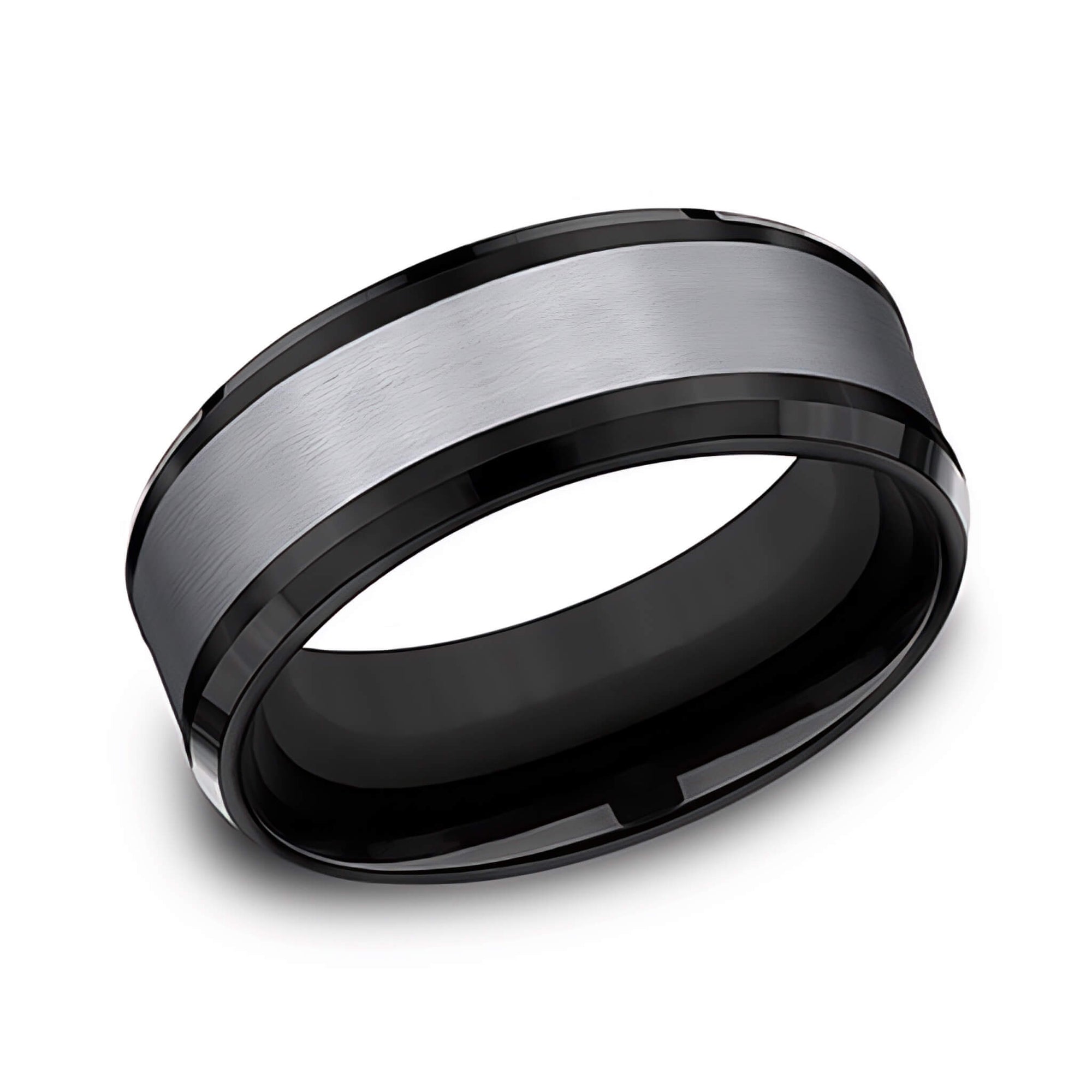The Duke - Brushed Black Titanium and Grey Tantalum Men's Wedding Band -  Beveled Edge
