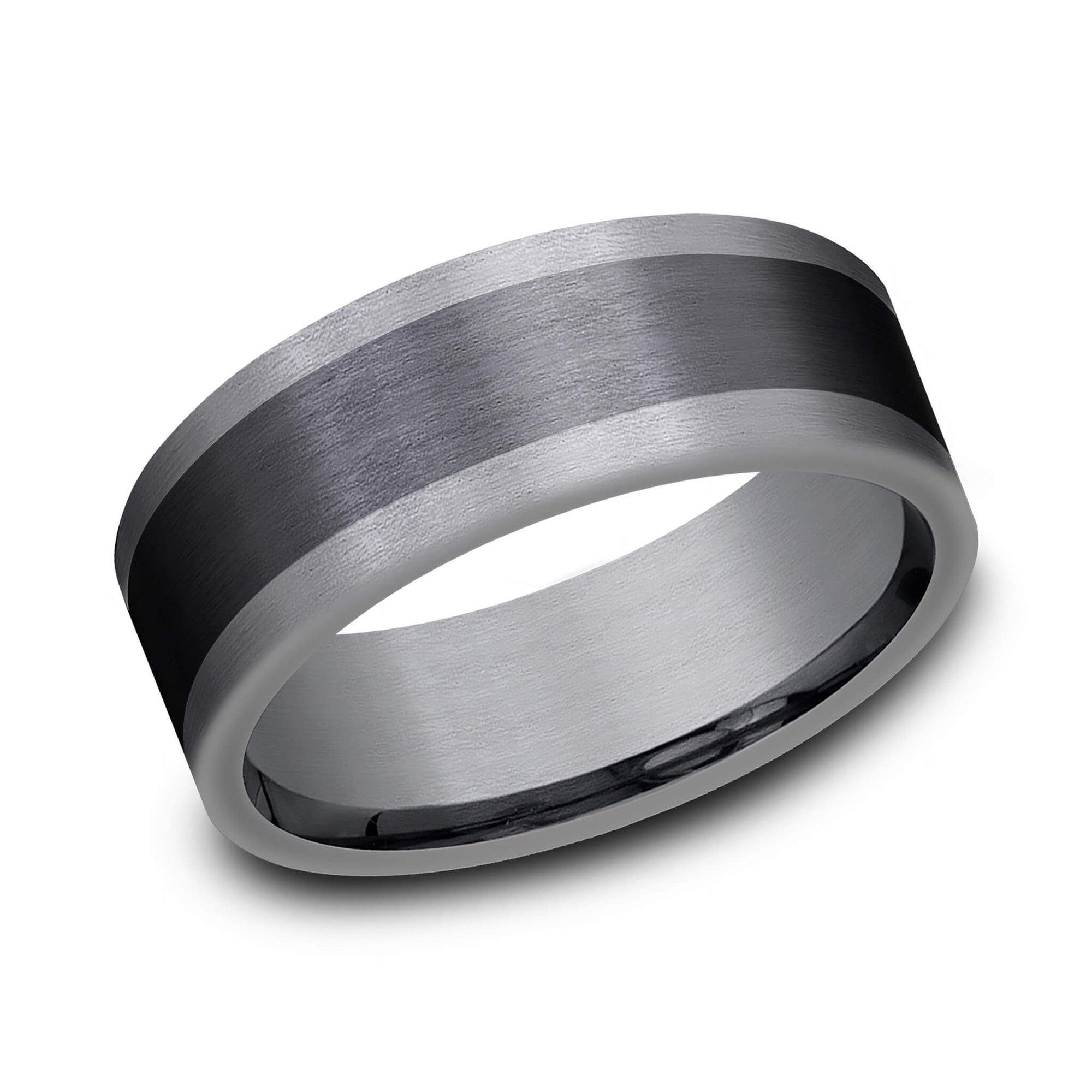 The Duke - Satin Black Titanium and Grey Tantalum Men's Wedding Band -  Straight Edge